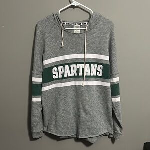 PINK Victoria's Secret Gray and Green MSU Spartans Hoodie